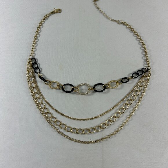 Sofia Vergara Multi Strand Necklace Gold Tone Chains Rhinestones Statement - Picture 9 of 9